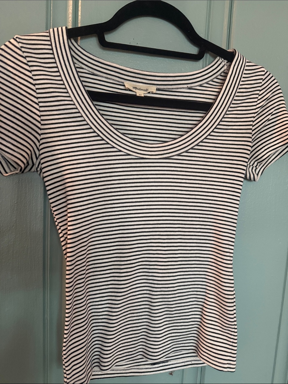 Madewell Black & White Striped Cotton Scoop Neck Tee
